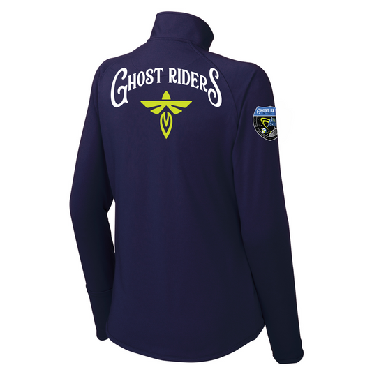 BGM!-1/4Zip-Women'sPullover-Firefly-Aerospace-Ghost Riders-Long-Sleeve-Blue-Shoulder-Patch-MissionPatch-Blue-Ghost-BlueGhost-Back