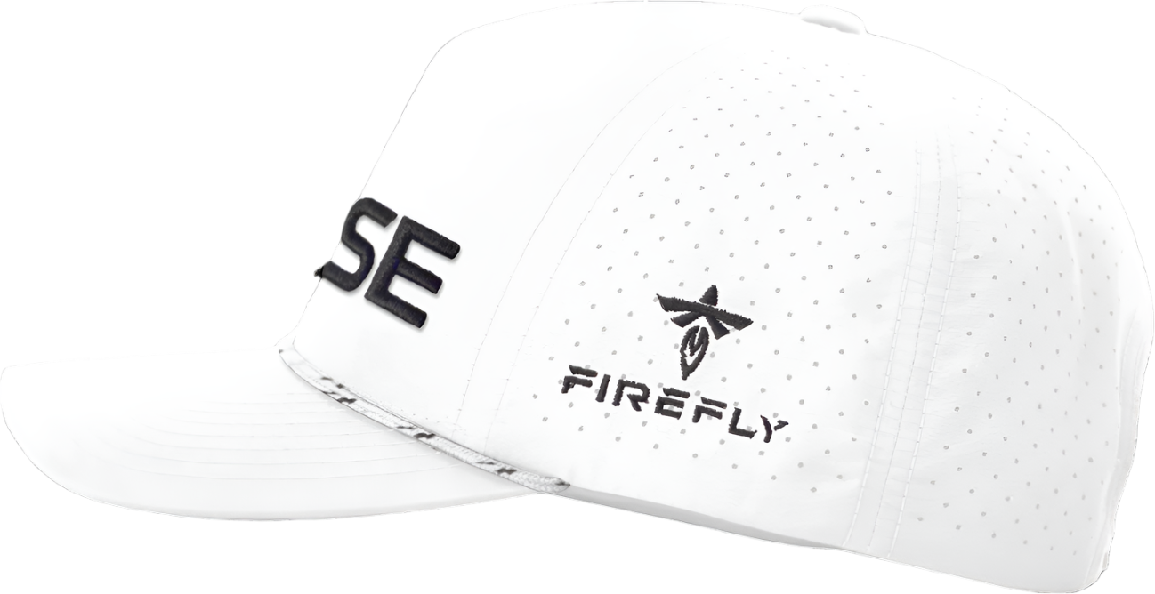 White cap with 'SE' and 'Firefly' logos on a white background