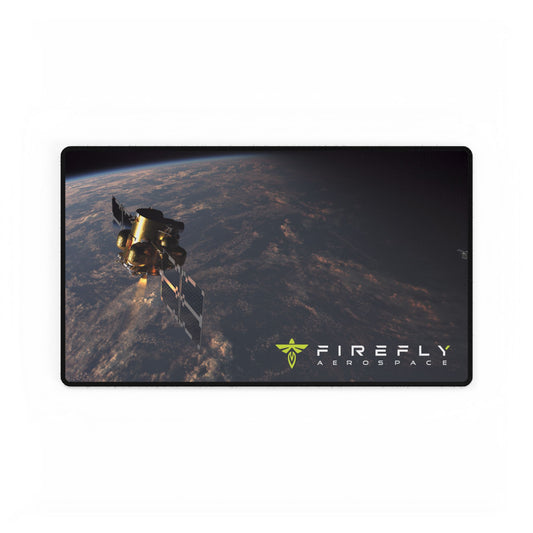 Space-themed mouse pad with a spacecraft and 'Firefly Aerospace' logo on a white background
