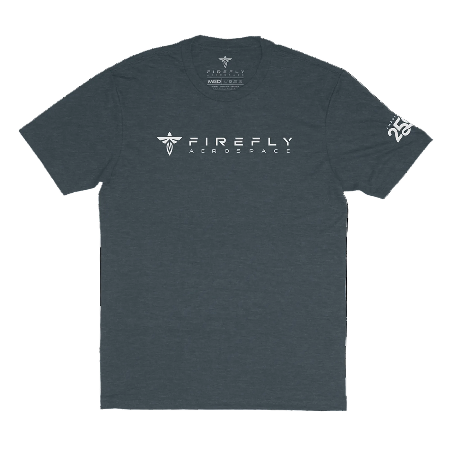 Gray t-shirt with 'Firefly Aerospace' logo on a white background