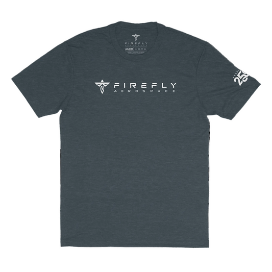 Gray t-shirt with 'Firefly Aerospace' logo on a white background