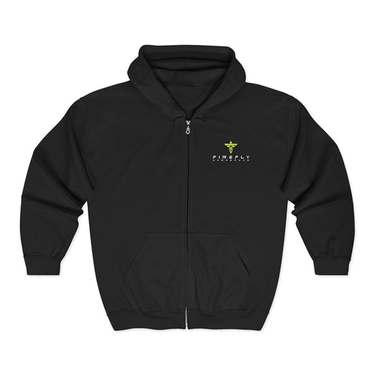 Dark gray hoodie with a small logo on the chest against a white background