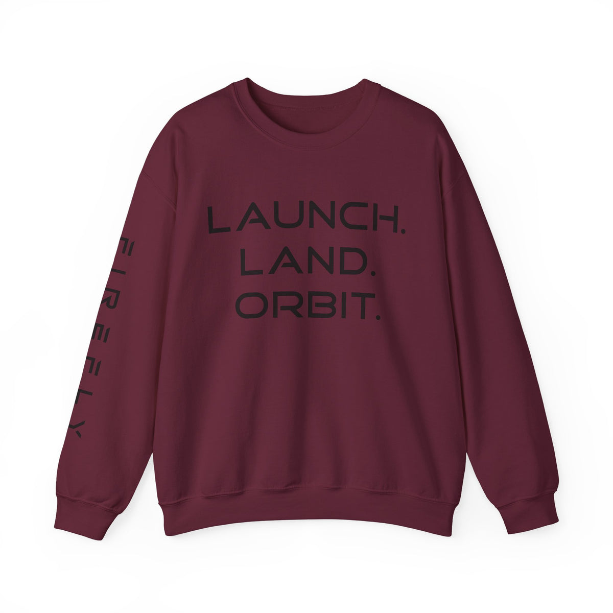 Maroon sweatshirt with black floral design on a white background