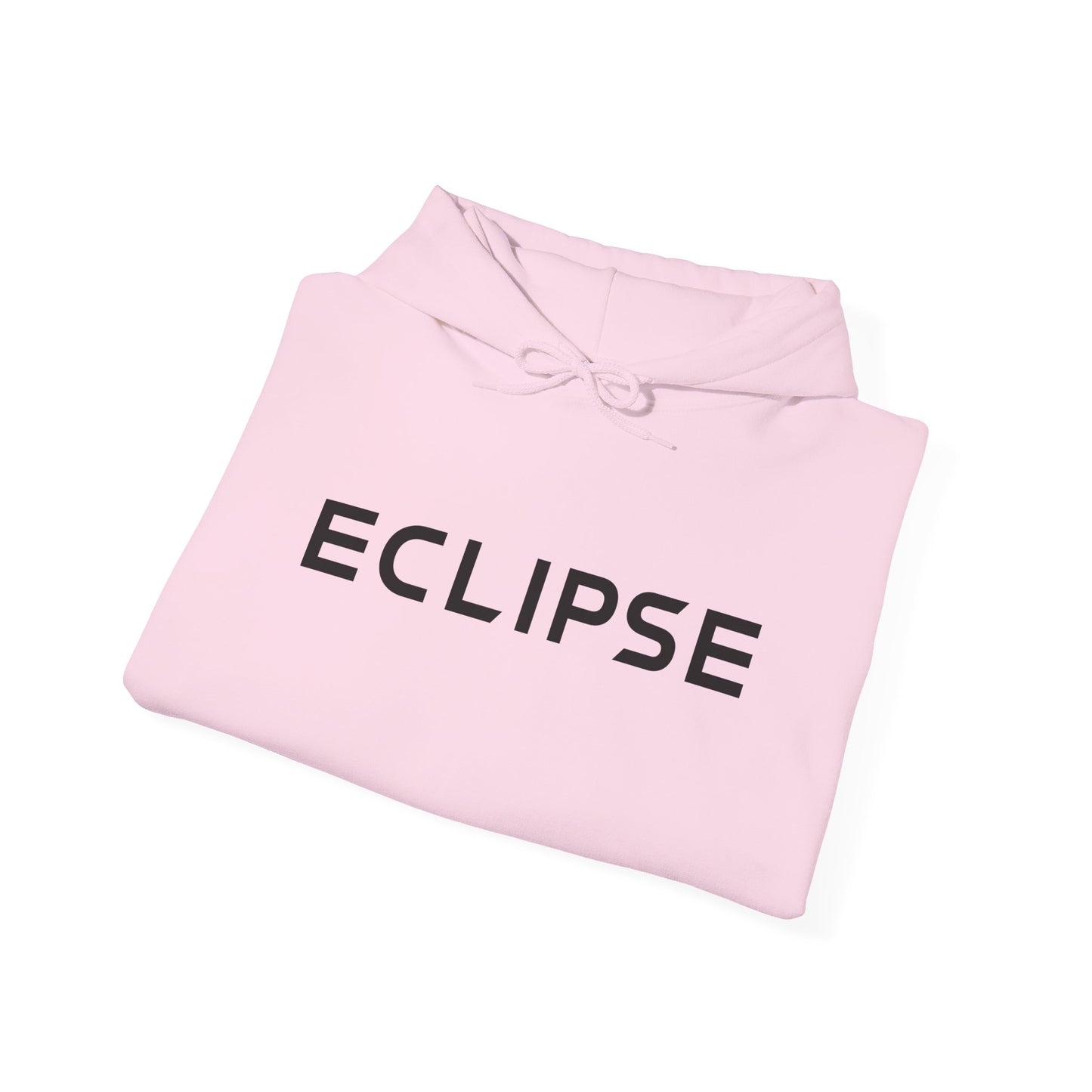 A light pink folded hoodie with the word 'ECLIPSE' printed in bold black letters across the chest, shown on a clean white background.