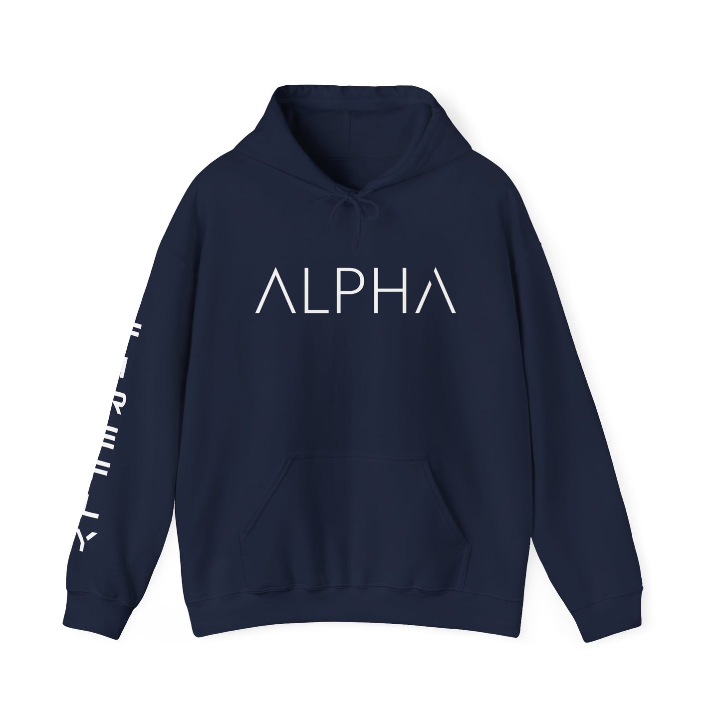Navy hoodie with 'Pray with Jazz' text and saxophone graphic on a white background