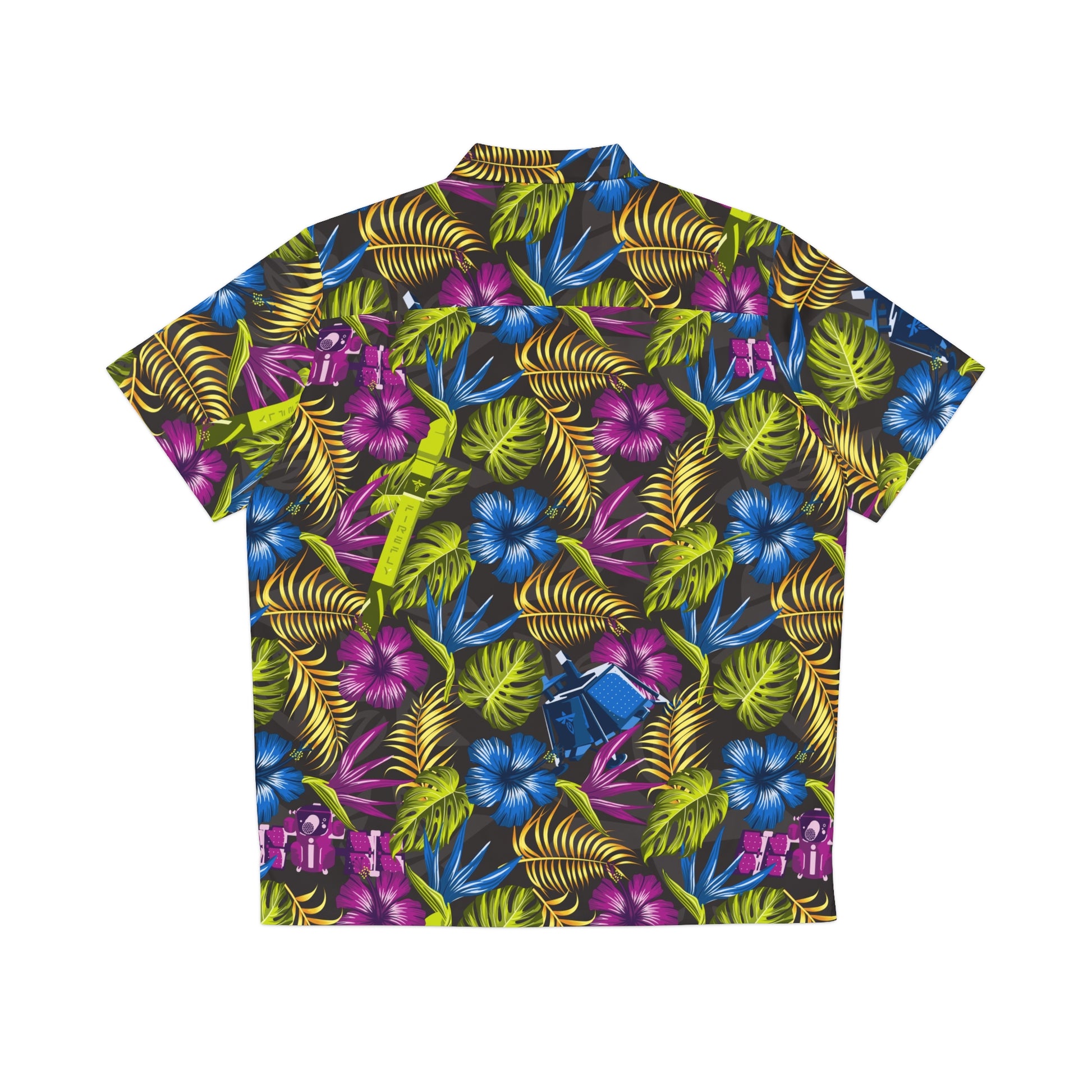Colorful tropical patterned shirt on a white background