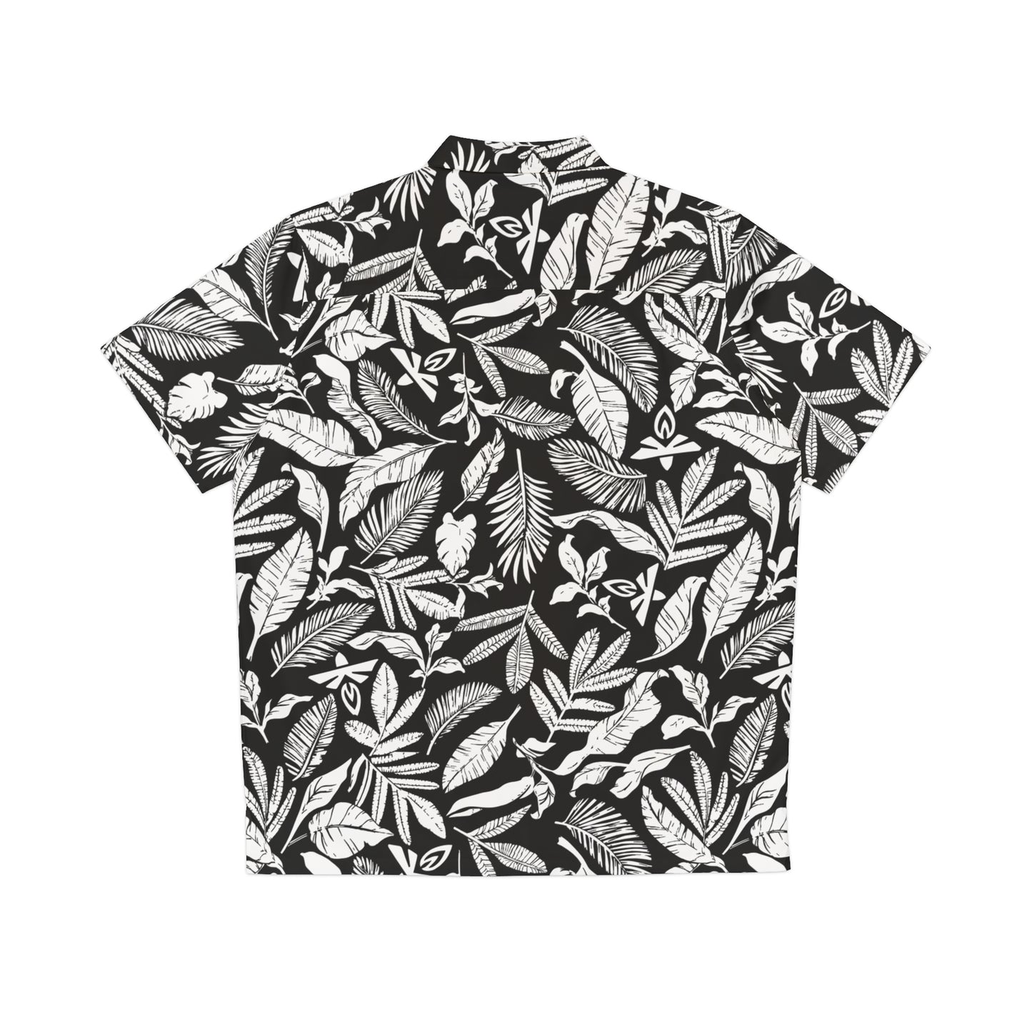 Black shirt with white leaf pattern on a white background