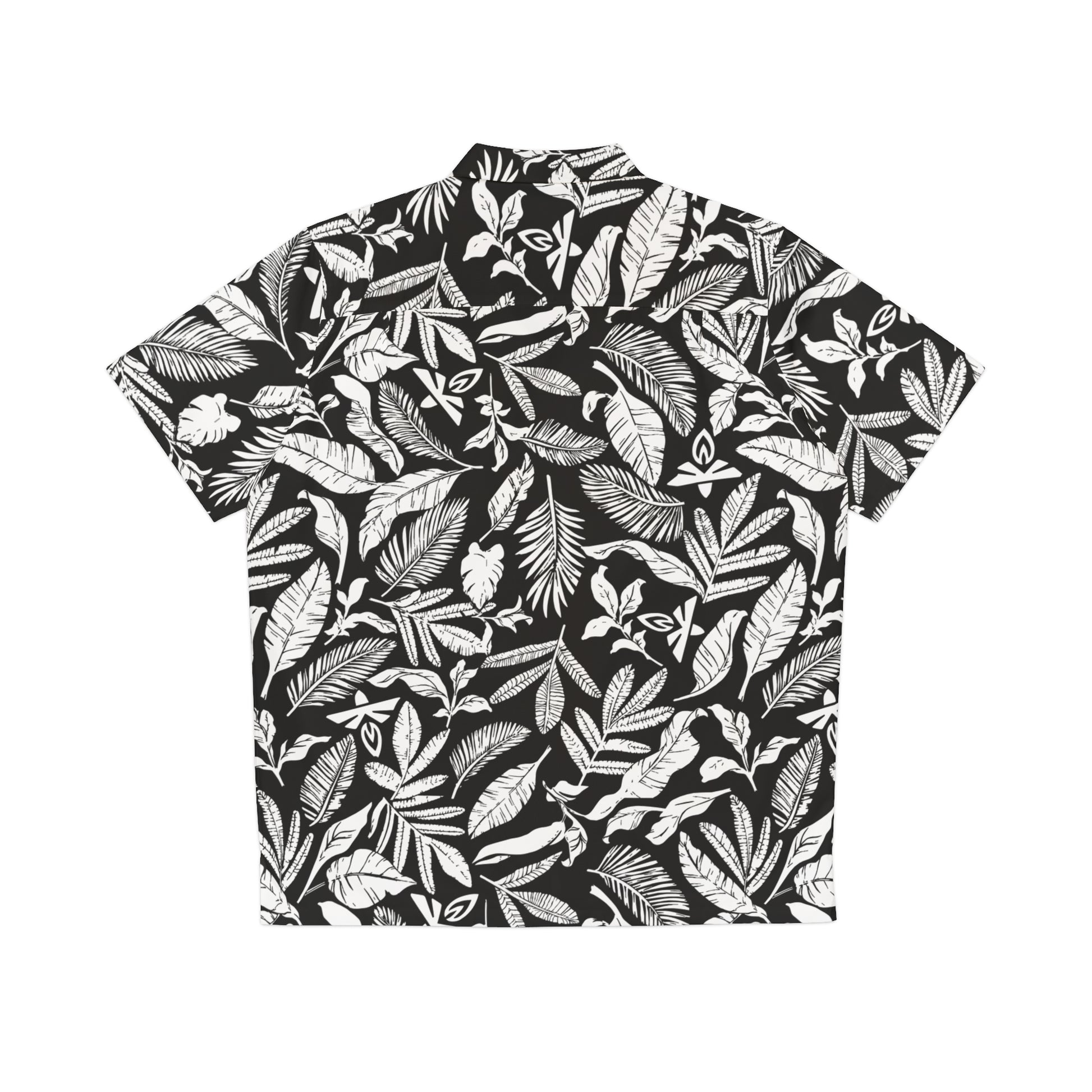 Black shirt with white leaf pattern on a white background