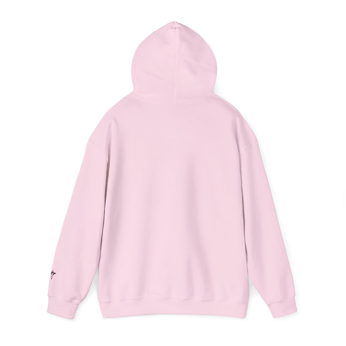 A light pink pullover hoodie shown from the back, featuring a classic hood and long sleeves, photographed against a clean white background.