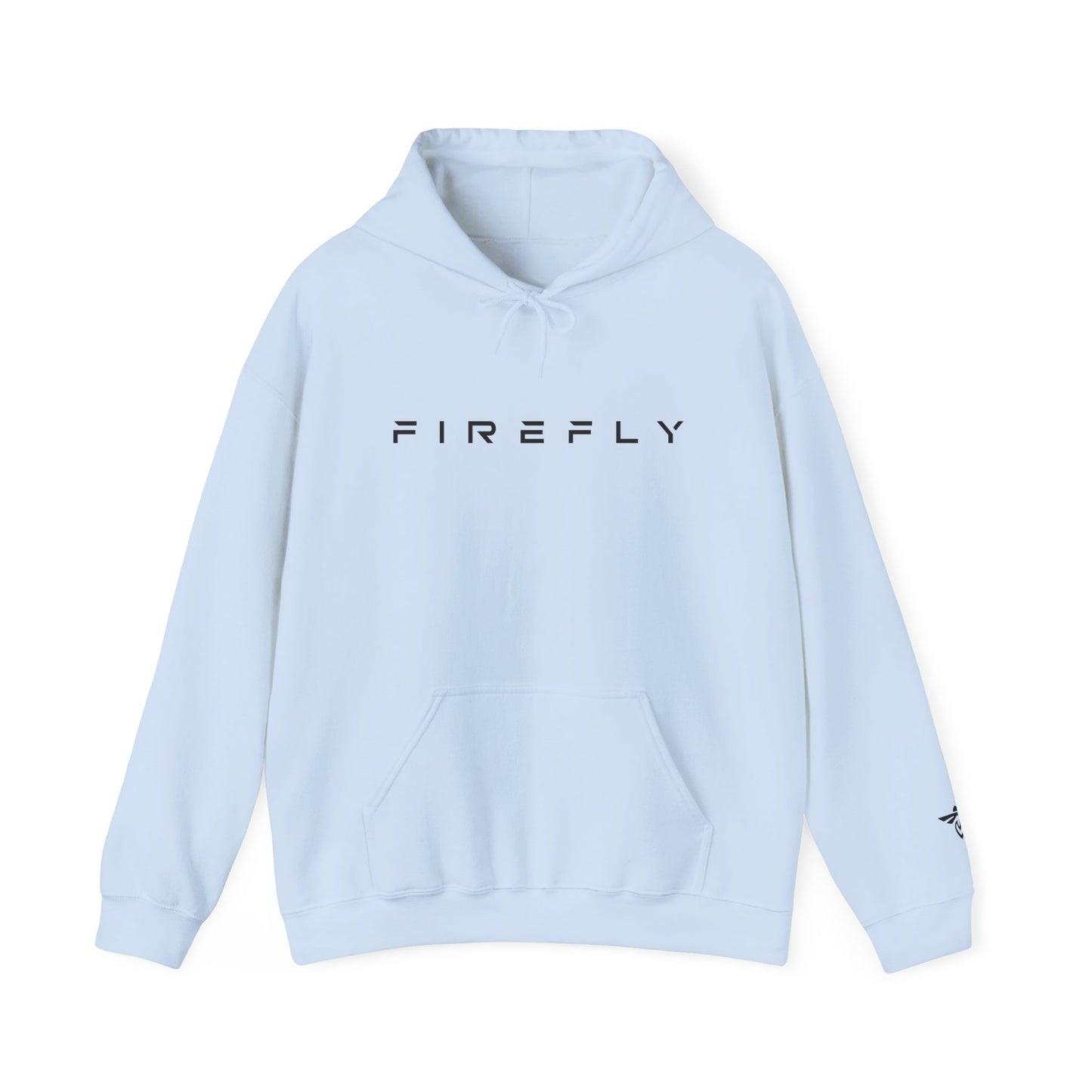 Light blue hoodie with airplane text design on a white background