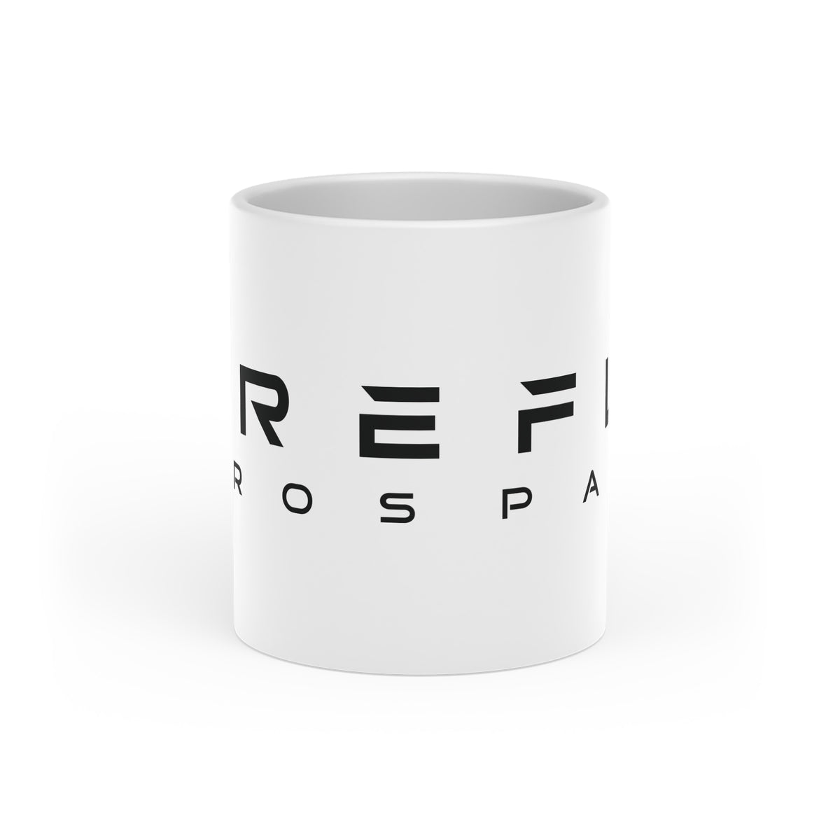 A white ceramic mug with black text reading 'REFI PROSPER' printed on the side, shown against a plain white background.