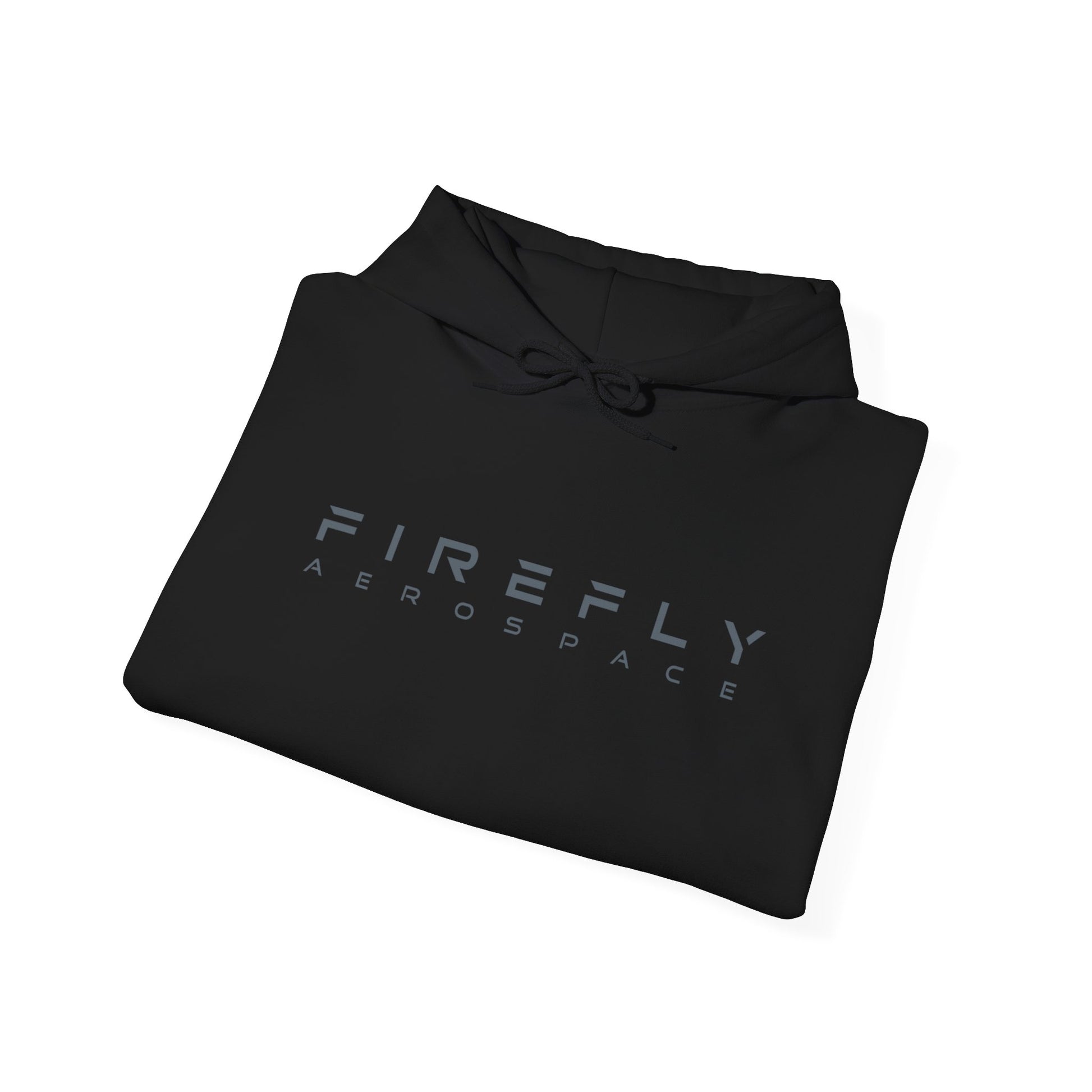 Folded black hoodie with grey icon