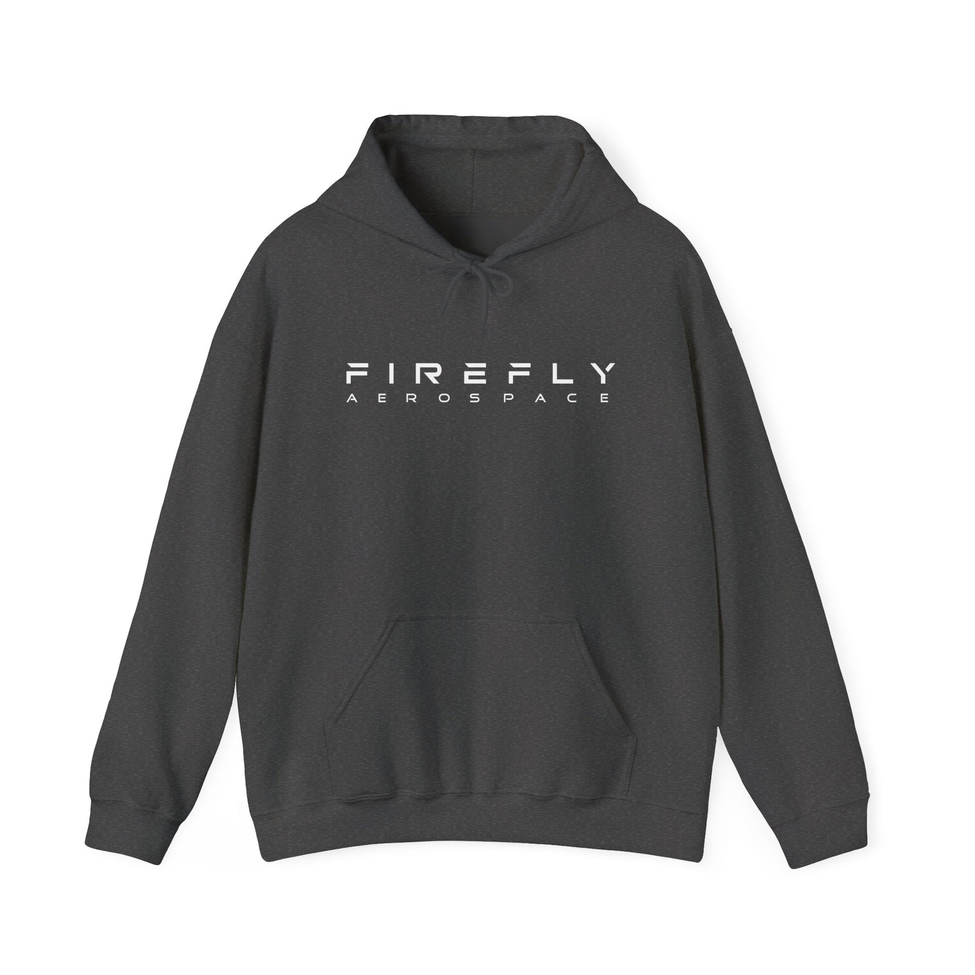 Charcoal hoodie with a white logo