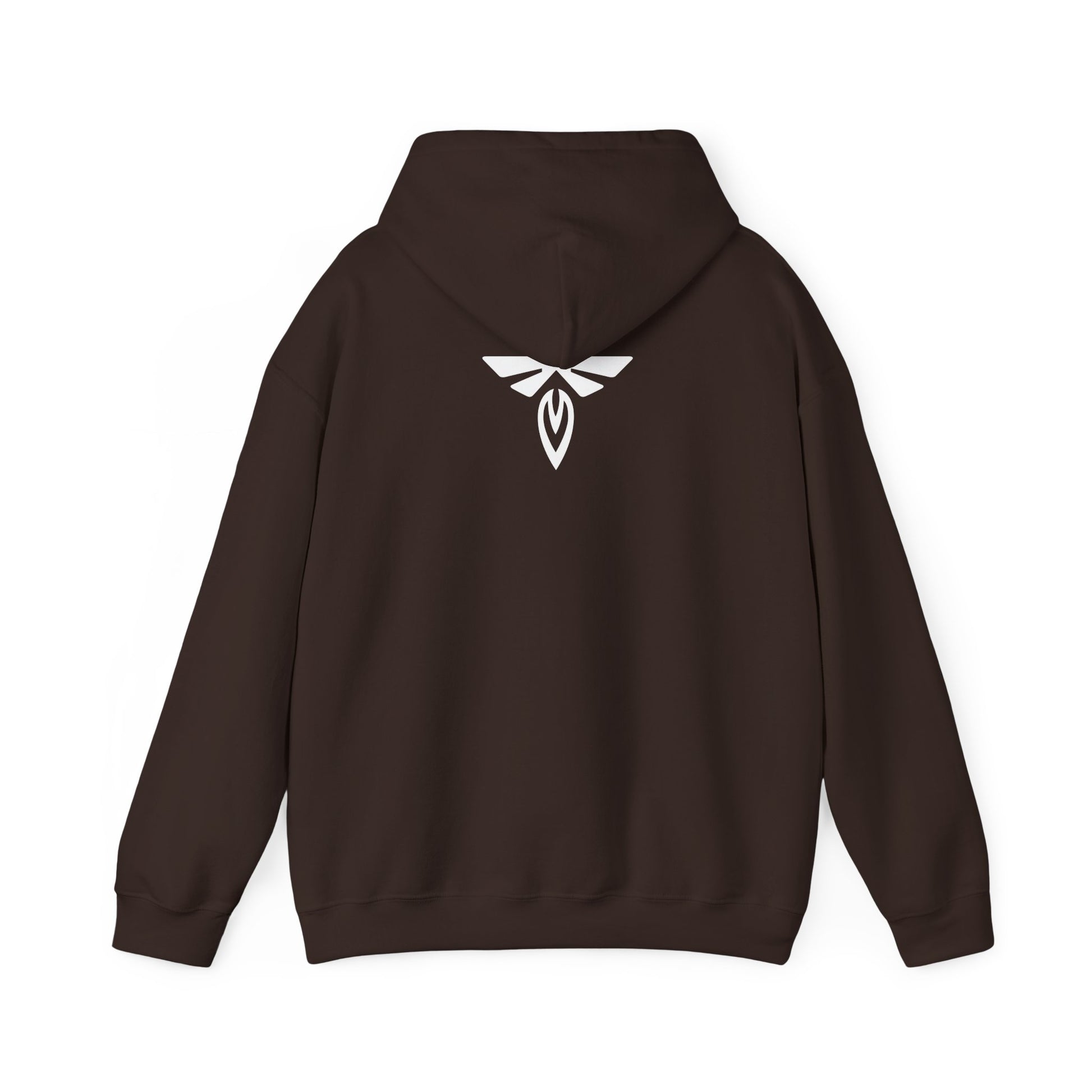 Brown hoodie with a white logo on the back2