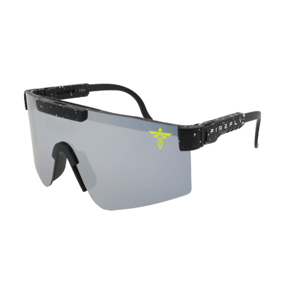 Firefly Sports Viper sunglasses with mirrored smoke shield lens and black frame featuring the Firefly logo