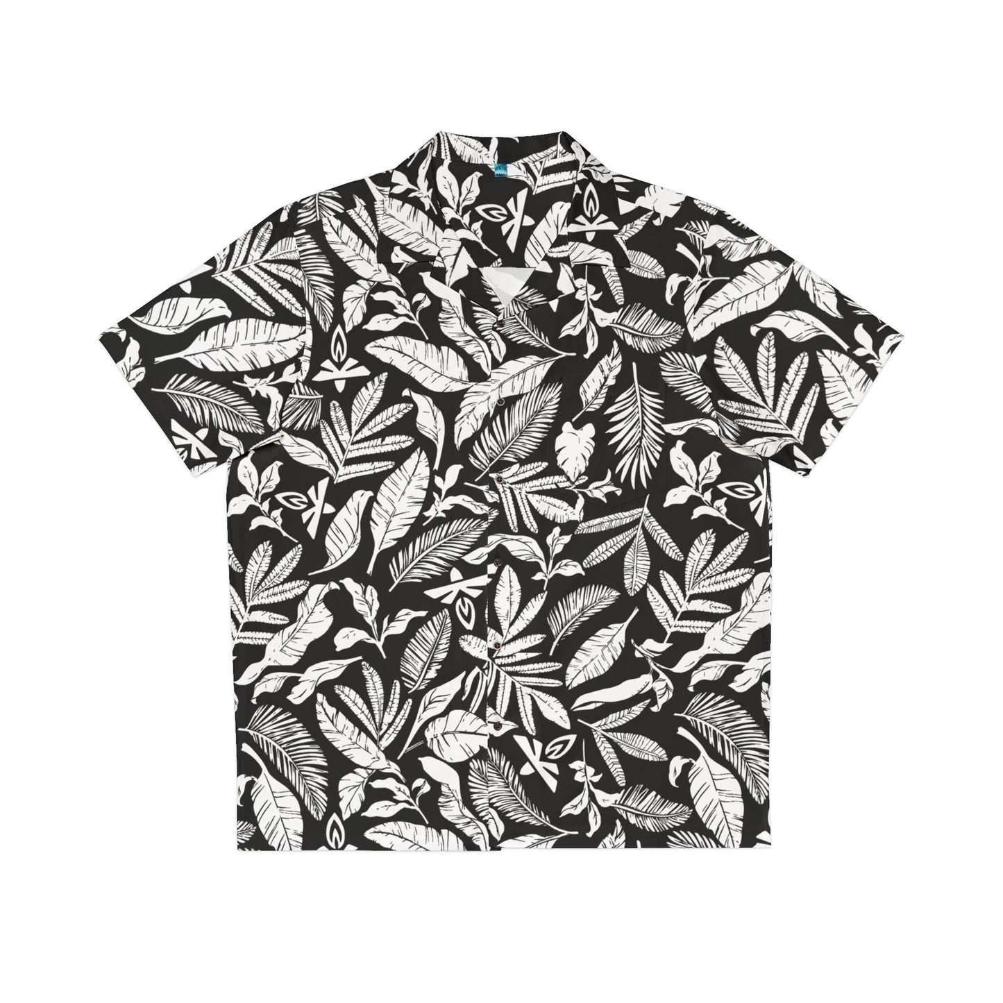 Black shirt with white leaf pattern on a white background